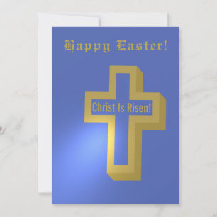 Christ Is Risen Gold Christian Cross Happy Easter Holiday Card