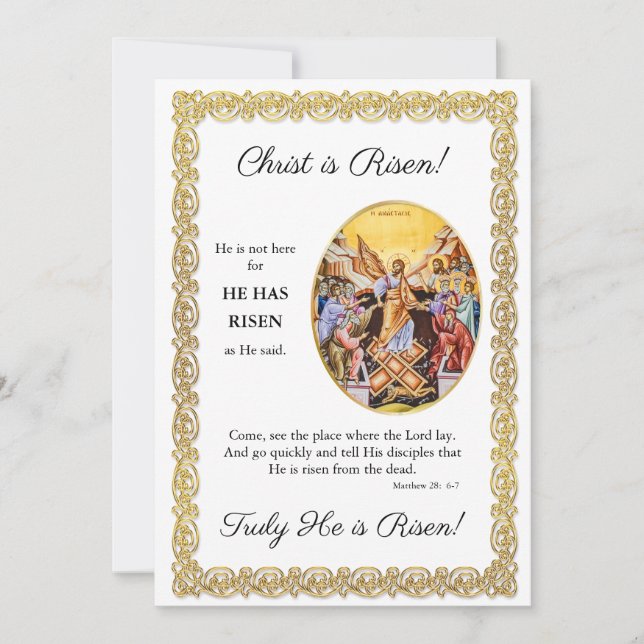 Christ is Risen! Gold Ornate Frame Pascha Card (Front)
