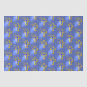 Christ is Risen Holiday Pattern Golden Cross Blue Tissue Paper
