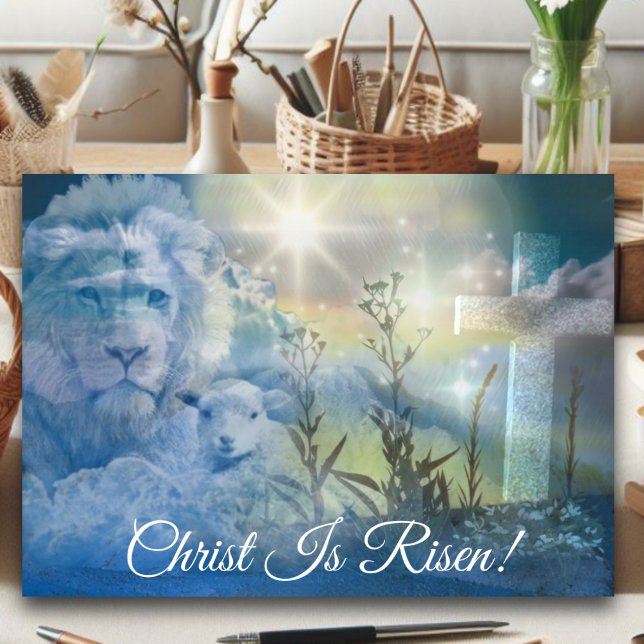 Christ Is Risen Lion and Lamb Easter Blessing Holiday Card (Creator Uploaded)