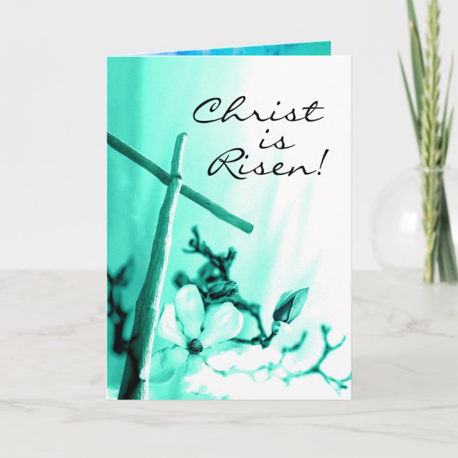 Christ is Risen Paschal Greeting Cross and Flowers Holiday Card (Front)