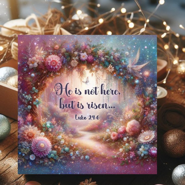Christ Is Risen Pink Floral Woodland Easter Holiday Card (Creator Uploaded)