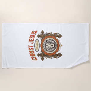 Christ Jesus Vintage Lion Faith Beach Towel