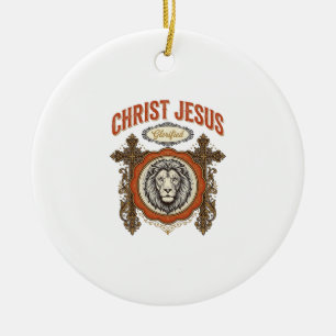 Christ Jesus Vintage Lion Faith Ceramic Ornament