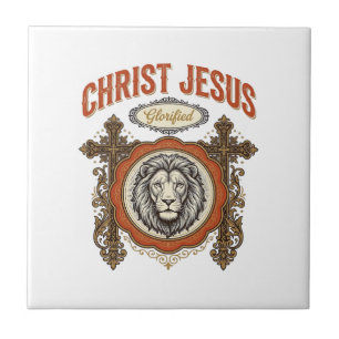 Christ Jesus Vintage Lion Faith Ceramic Tile