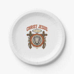 Christ Jesus Vintage Lion Faith Paper Plate