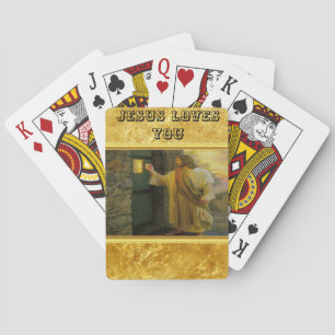 Christ Knocking on a Weathered Wooden Door Gold Playing Cards