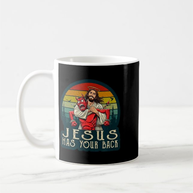 Christ-Like Figure Protecting From Adversary Coffee Mug (Left)