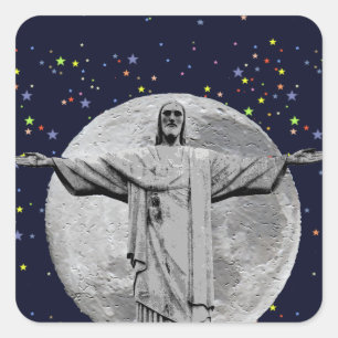 Christ, moon and stars square sticker