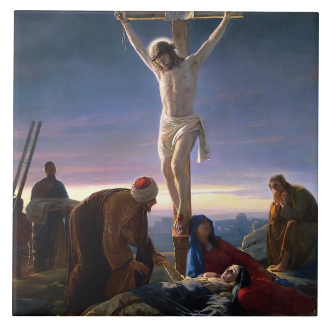 Christ on the Cross by Carl Bloch,  Religious Ceramic Tile (Front)