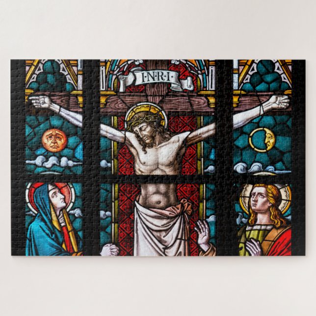 Christ on the Cross Stained Glass Jigsaw Puzzle (Horizontal)