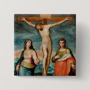 Christ on the Cross with Saints 15 Cm Square Badge