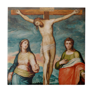 Christ on the Cross with Saints Ceramic Tile