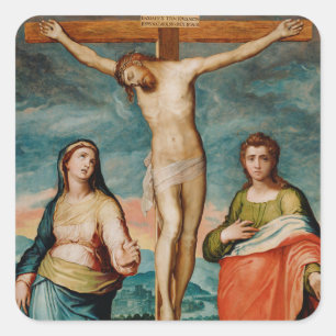 Christ on the Cross with Saints Square Sticker