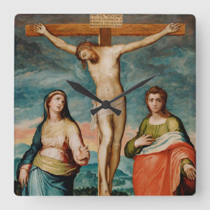 Christ on the Cross with Saints Square Wall Clock
