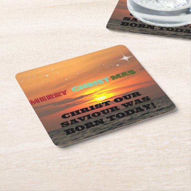 Christ Our Saviour Was Born Today Square Paper Coaster (Angled)