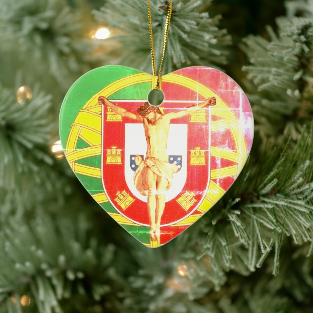Christ over Portuguese flag Ceramic Ornament (Tree)