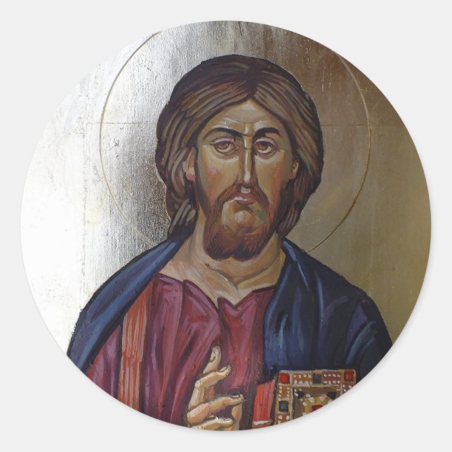 Christ Pantocrator - Byzantine Style Icon Classic Round Sticker (Front)