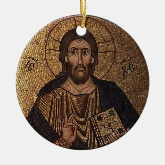 Christ Pantocrator Mosaic Christian Orthodox Icon Ceramic Ornament (Front)