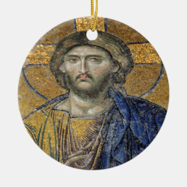 Christ Pantocrator Mosaic Iconic Religious Roman A Ceramic Ornament (Front)