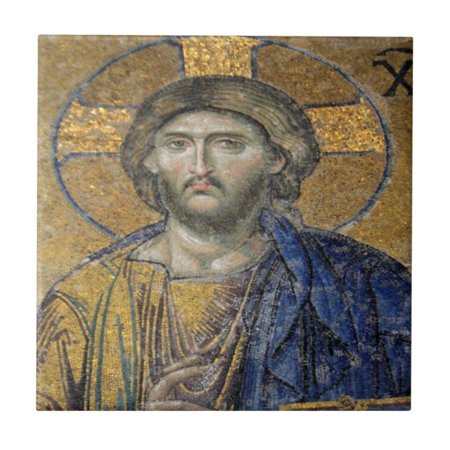 Christ Pantocrator Mosaic Iconic Religious Roman A Ceramic Tile (Front)