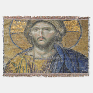 Christ Pantocrator Mosaic Iconic Religious Roman A Throw Blanket