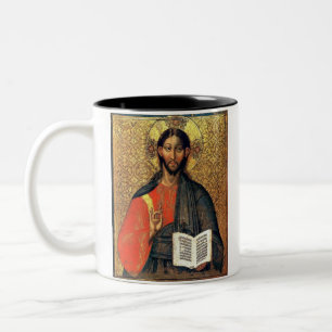 Christ Pantocrator Orthodox Icon 16th Century  Two-Tone Coffee Mug