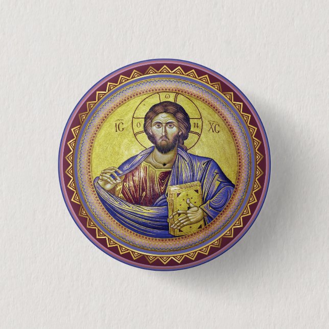 Christ Pantocrator Orthodox Icon 3 Cm Round Badge (Front)