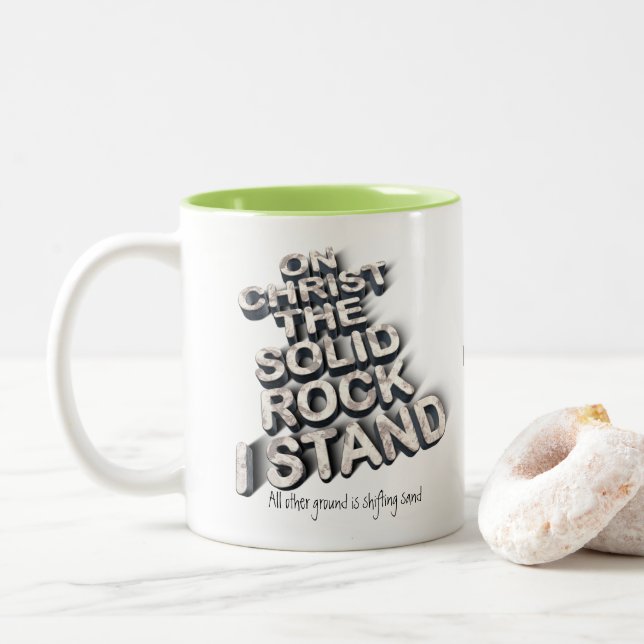 Christ solid rock christian bible quote typography Two-Tone coffee mug (With Donut)