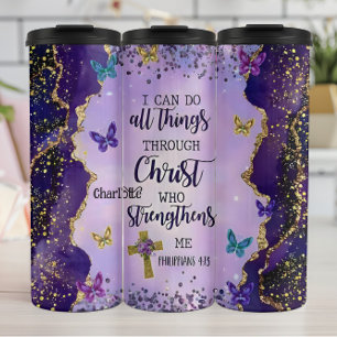 Christ Strengthens: Butterflies & Gold Thermal Tumbler