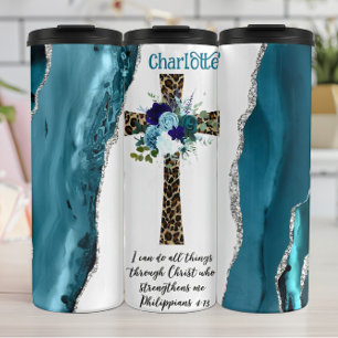 Christ Strengthens: Leopard Cross Thermal Tumbler