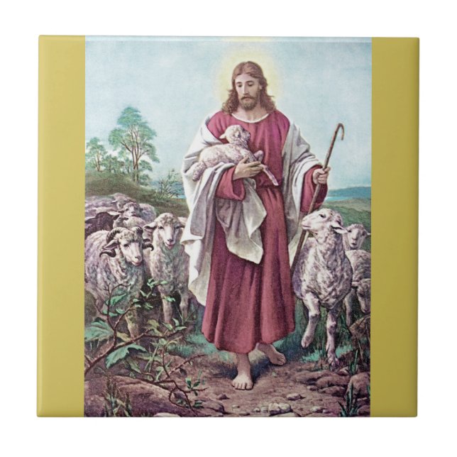 Christ The Good Shepherd Bernard Plockhorst 1878 Ceramic Tile (Front)