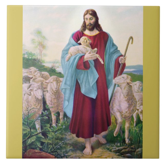 Christ The Good Shepherd Bernard Plockhorst 1878 Ceramic Tile (Front)