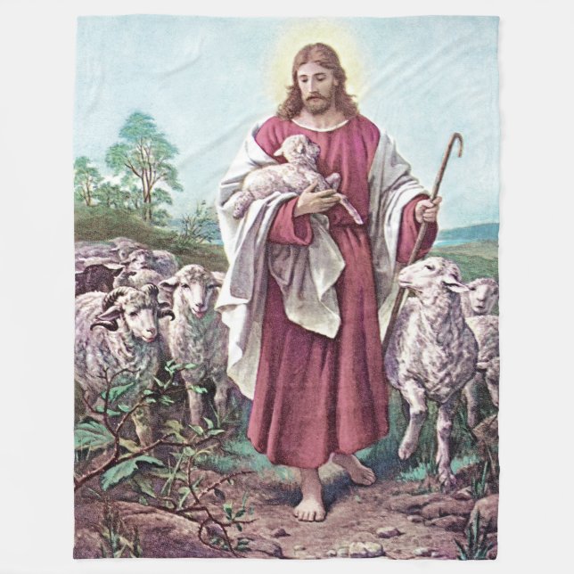 Christ The Good Shepherd Bernard Plockhorst 1878 Fleece Blanket (Front)
