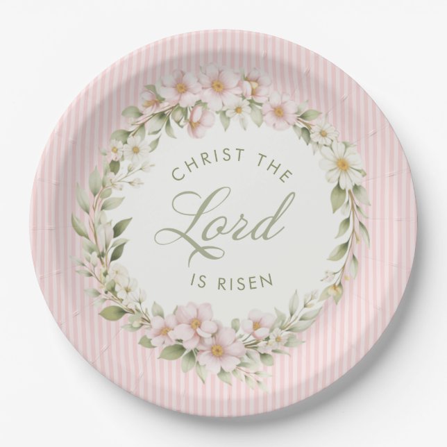 Christ the Lord is Risen | Spring Flowers Paper Plate (Front)