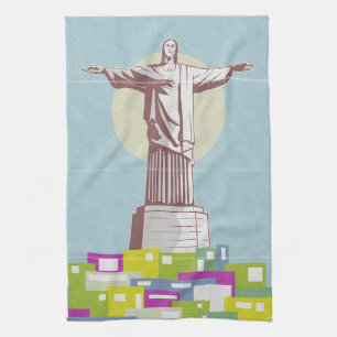 Christ the Redeemer Travel poster Favela  Tea Towel