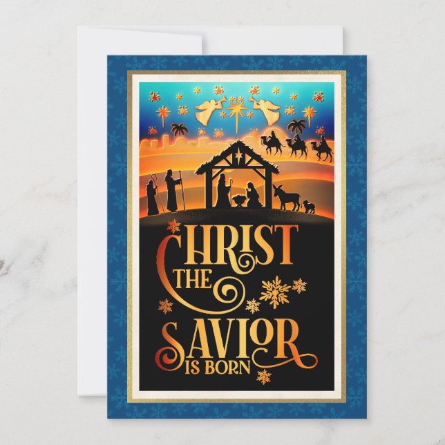 "Christ The Savior Is Born" Nativity Christmas Holiday Card (Front)