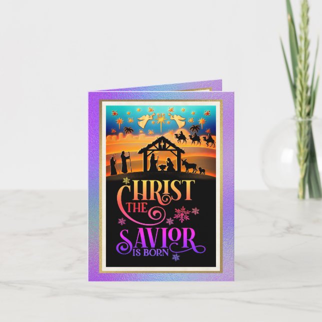 "Christ The Savior Is Born" Nativity Christmas Holiday Card (Front)