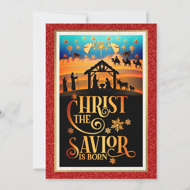 "Christ The Savior Is Born" Nativity Christmas Holiday Card (Front)