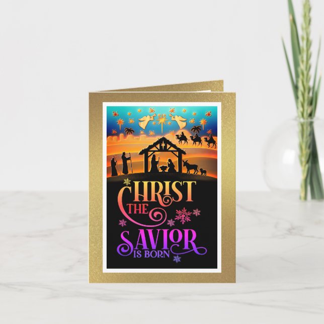 "Christ The Savior Is Born" Nativity Christmas Holiday Card (Front)