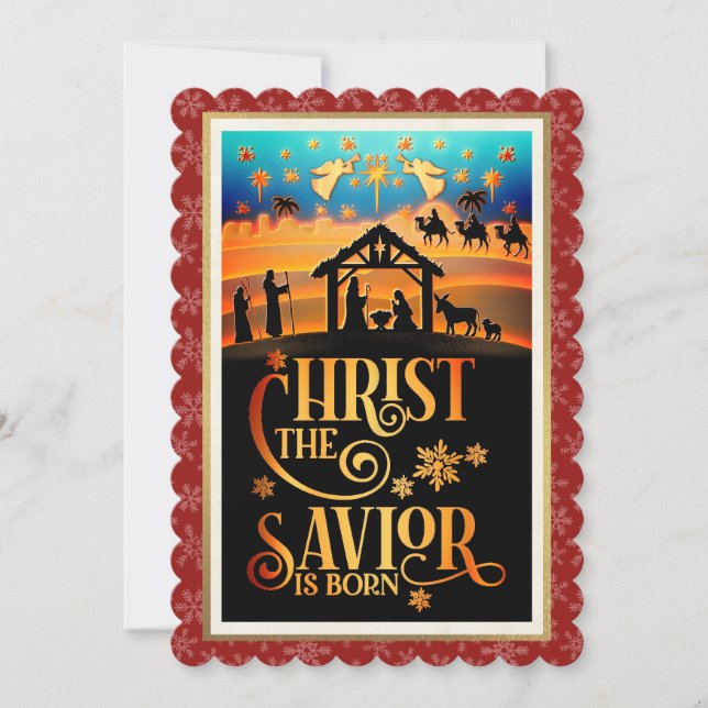 Christ The Saviour Is Born" Nativity Christmas Holiday Card (Front)
