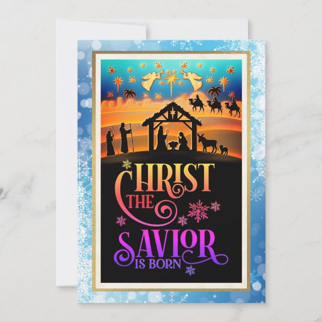 "Christ The Saviour Is Born" Nativity Christmas Holiday Card (Front)