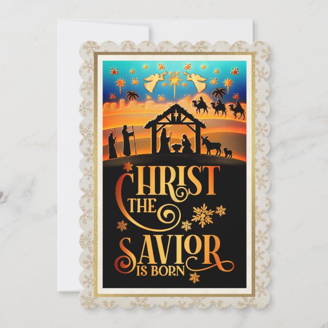 "Christ The Saviour Is Born" Nativity Christmas Holiday Card (Front)