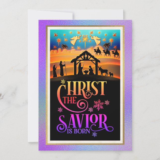 "Christ The Saviour Is Born" Nativity Christmas Holiday Card (Front)