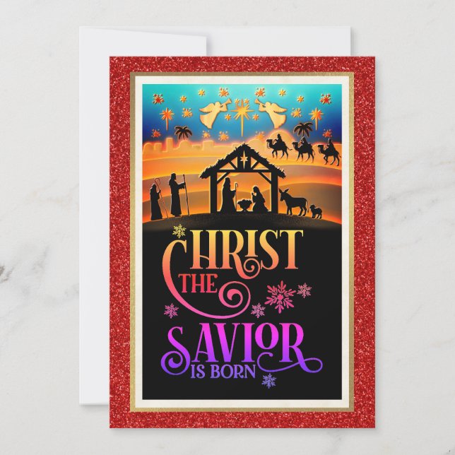 "Christ The Saviour Is Born" Nativity Christmas Holiday Card (Front)