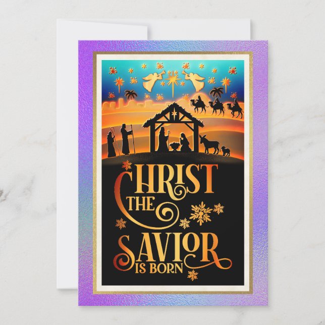 "Christ The Saviour Is Born" Nativity Christmas Holiday Card (Front)