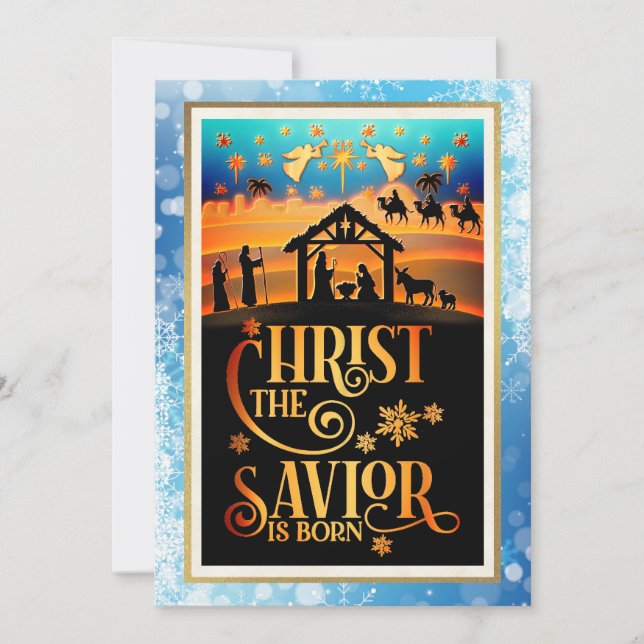 "Christ The Saviour Is Born" Nativity Christmas Holiday Card (Front)
