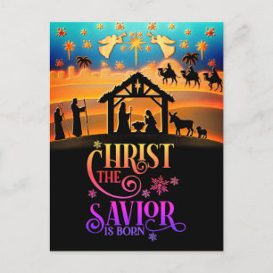 "Christ The Saviour Is Born" Nativity Christmas Holiday Postcard