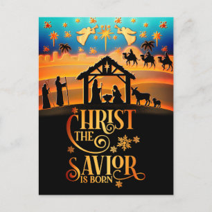 Christ The Saviour Is Born" Nativity Christmas Holiday Postcard