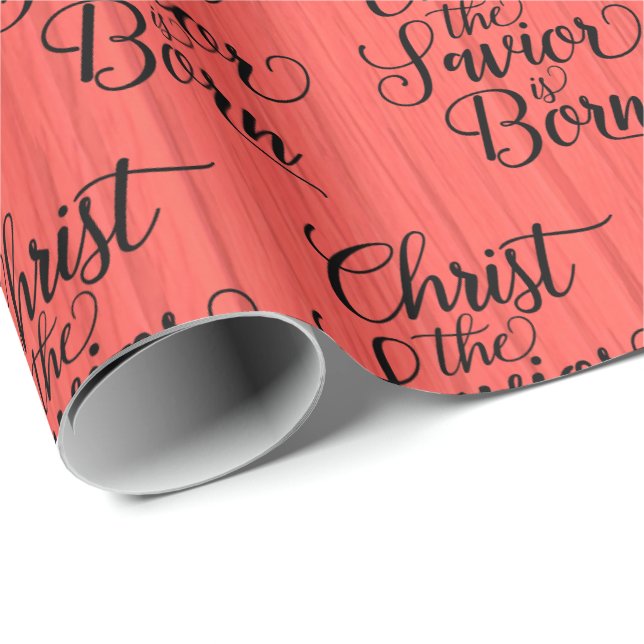 Christ the Saviour is Born Red Faux Wood Wrapping Paper (Roll Corner)